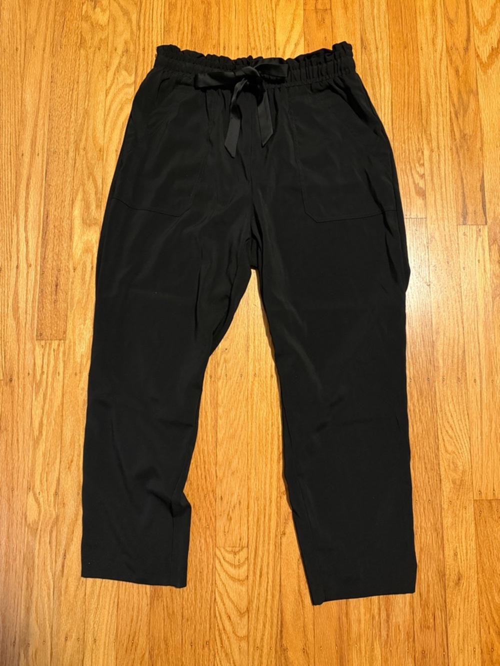 Zara Black Elastic-Waist Satin Drawstring Women's Trousers
